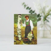 ヴィンテージノルウェーの花を持つ女性 ポストカード (スタンド正面)