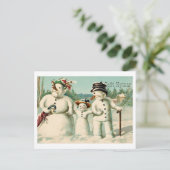 ヴィンテージノルウェー新年と雪だるま家族 ポストカード (スタンド正面)