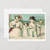 ヴィンテージノルウェー新年と雪だるま家族 ポストカード (正面/裏面)