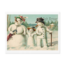 ヴィンテージノルウェー新年と雪だるま家族