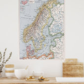 ヴィンテージノルウェー・スウェーデンの地図（1900年） ポスター (キッチン)