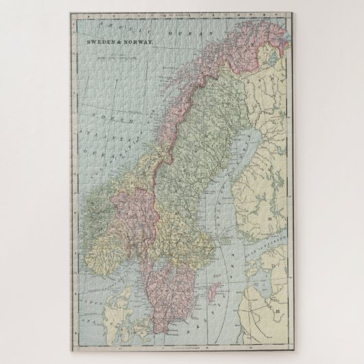ヴィンテージノルウェー・スウェーデンの地図（1901年） ジグソーパズル (縦)
