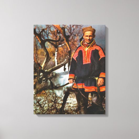 ヴィンテージノルウェー、ラップランド、サーミとトナカイ キャンバスプリント (正面)