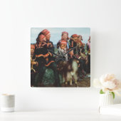 ヴィンテージノルウェー、ラプランドのSami家族1950年 スクエア壁時計 (ホーム)