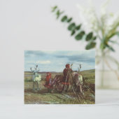 ヴィンテージノルウェー、ラプランド、トナカイを持つSami ポストカード (スタンド正面)