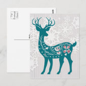 ヴィンテージノルディックエルクディアウィズスノーフレークスホリデー ポストカード (正面/裏面)