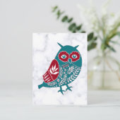 ヴィンテージノルディックブルーレッドフローラフクロウ大理石 ポストカード (スタンド正面)