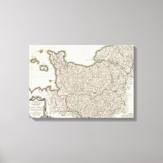 ヴィンテージノルマンディーの地図（1771年） キャンバスプリント (正面)