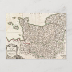 ヴィンテージノルマンディーの地図（1771年） ポストカード