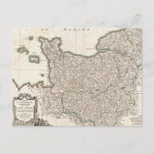 ヴィンテージノルマンディーの地図（1771年） ポストカード (正面)