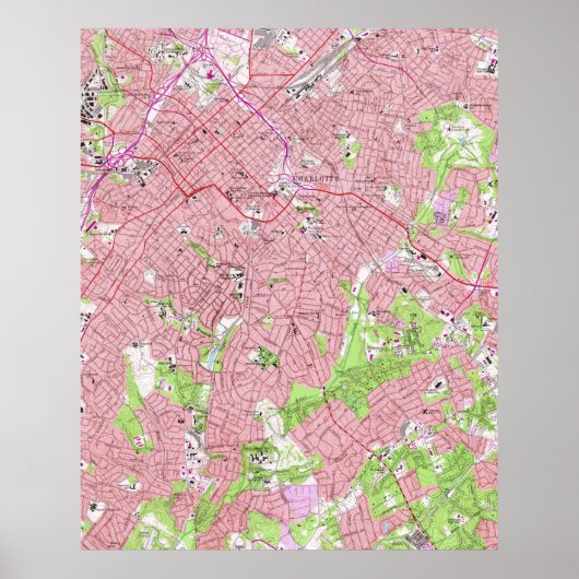 ヴィンテージノースカロライナのシャーロットの地図（1967年） ポスター (正面)