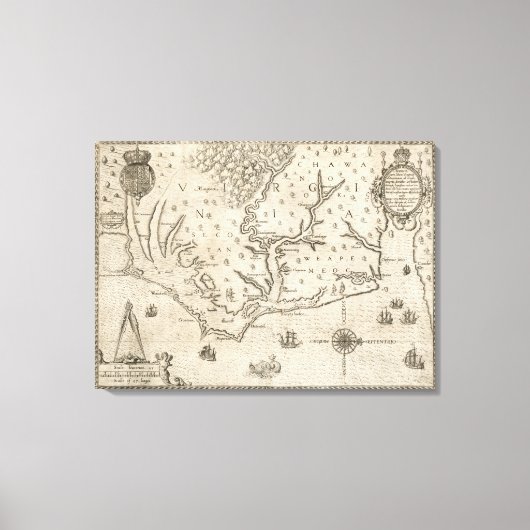 ヴィンテージノースカロライナの地図(1590) キャンバスプリント (正面)
