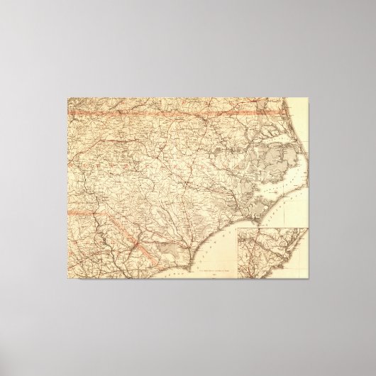 ヴィンテージノースカロライナの地図(1865) キャンバスプリント (正面)
