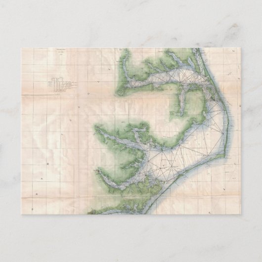 ヴィンテージノースカロライナ州の海岸の地図(1875年) ポストカード (正面)