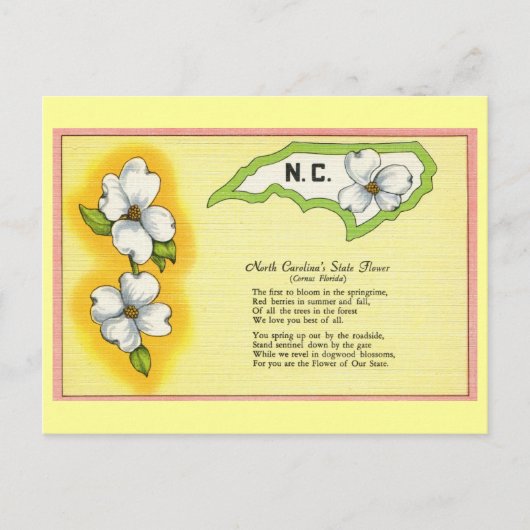 ヴィンテージノースカロライナ州の花、詩 ポストカード (正面)