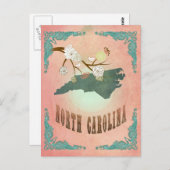 ヴィンテージノースカロライナ州マップ – パステルピーチ ポストカード (正面/裏面)