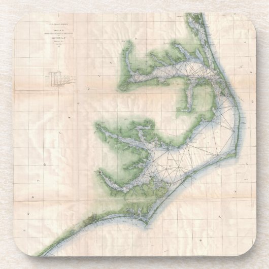 ヴィンテージノースカロライナ州沿岸の地図(1875) コースター (正面)