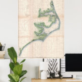 ヴィンテージノースカロライナ州沿岸の地図(1875) ポスター (ホームオフィス)