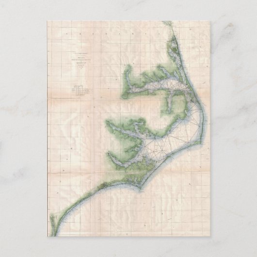 ヴィンテージノースカロライナ州沿岸の地図(1875) ポストカード (正面)