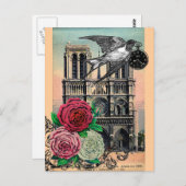 ヴィンテージノートルダム、スワロー、バラ、コラージュ ポストカード (正面/裏面)