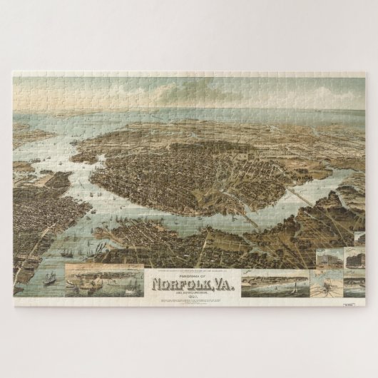 ヴィンテージノーフォークバージニアの写真地図(1892) ジグソーパズル (横)
