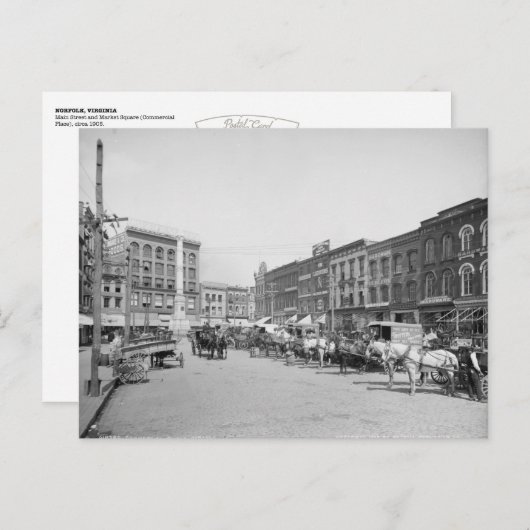 ヴィンテージノーフォーク、VA：商業広場（1905年） ポストカード (正面/裏面)