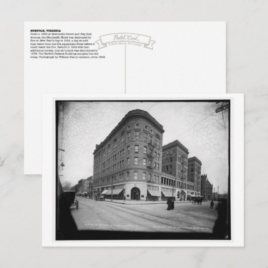 ヴィンテージノーフォークVA：モンティチェッロホテル(1902) ポストカード (正面/裏面)