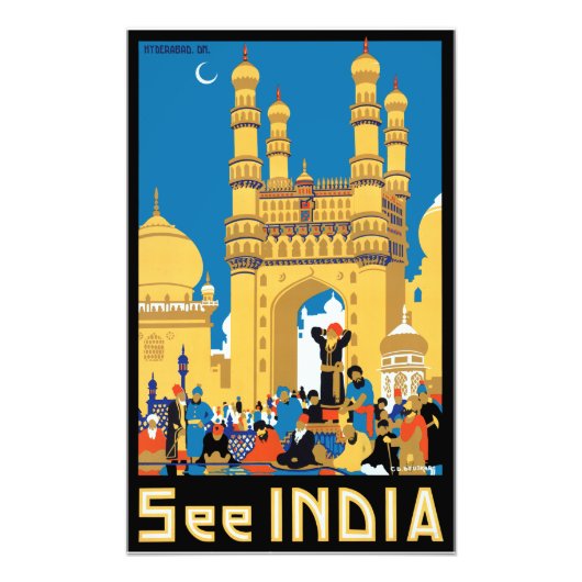 ヴィンテージハイデラバード・インド旅行ポスター フォトプリント            (正面)