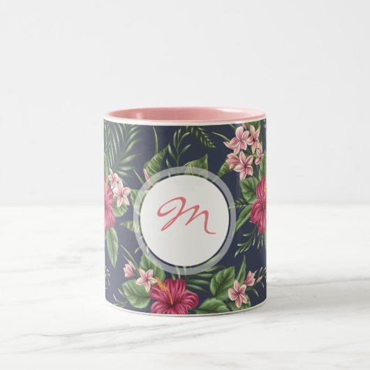 ヴィンテージハイビスカスダークパターンモノグラムマグ ツートーンマグカップ (中央)