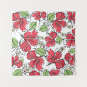 ヴィンテージハイビスカスパターンで熱帯を受け入れる タペストリー (正面(横))