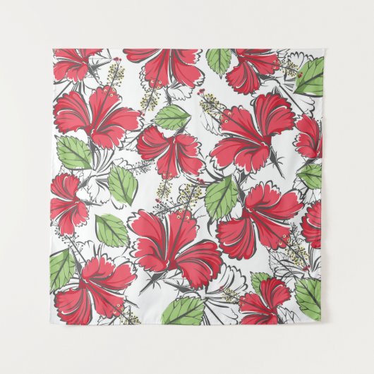 ヴィンテージハイビスカスパターンで熱帯を受け入れる タペストリー (正面)