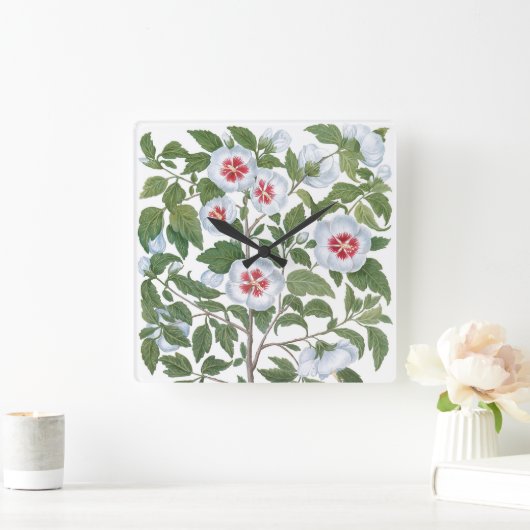 ヴィンテージハイビスカスフラワーズバイバシリウスベスラー スクエア壁時計 (ホーム)