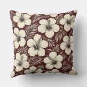 ヴィンテージハイビスカスフローラシームレスパターンinマルーン クッション (裏面)