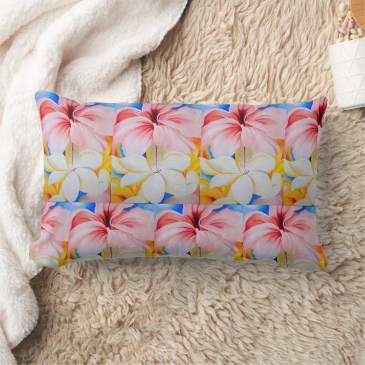 ヴィンテージハイビスカスプルメリアイエローピンク ランバークッション (ブランケット)