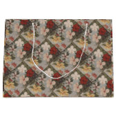 ヴィンテージハイビスカス花フローラ赤ピンク黄 ラージペーパーバッグ (正面)