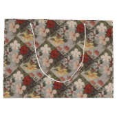 ヴィンテージハイビスカス花フローラ赤ピンク黄 ラージペーパーバッグ (裏面)