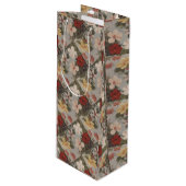 ヴィンテージハイビスカス花フローラ赤ピンク黄 ワインギフトバッグ (正面アングル)