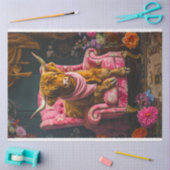 ヴィンテージハイランドカウピンク椅子のデコパージュ 薄葉紙 (クラフト)