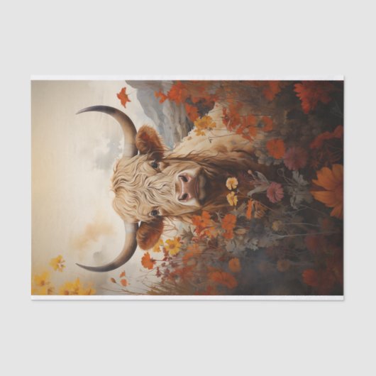 ヴィンテージハイランド牛の野生の花のデコページ 薄葉紙 (正面)