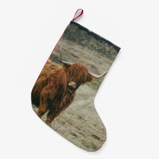 ヴィンテージハイランド牛牛の写真 スモールクリスマスストッキング (正面 (吊り時))