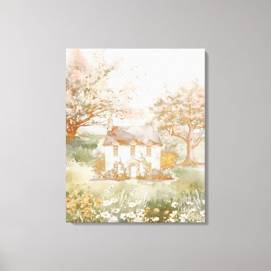 ヴィンテージハウスインザグリーンメドウコテージコアート キャンバスプリント (正面)