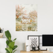 ヴィンテージハウスインザグリーンメドウコテージコアート ポスター (ホームオフィス)