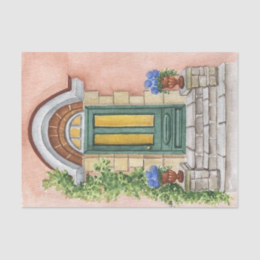 ヴィンテージハウスエントランスブルーアジサイ 薄葉紙 (正面)