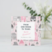 ヴィンテージハウスオンピンククリスマスカード カード (スタンド正面)