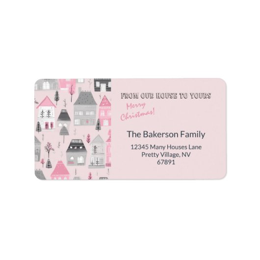 ヴィンテージハウスオンピンククリスマスラベル ラベル (正面)