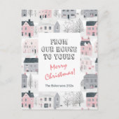 ヴィンテージハウスピンクグレークリスマスポストカード シーズンポストカード (正面)