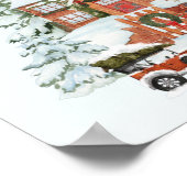 ヴィンテージハウスメリークリスマススノーウィンターシーン ポスター (角)