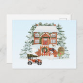 ヴィンテージハウスメリークリスマススノーウィンターシーン ポストカード (正面/裏面)