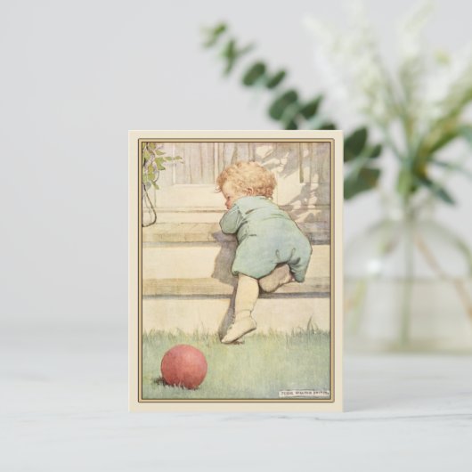 ヴィンテージハガキと甘いベビーイラストレーション ポストカード (スタンド正面)