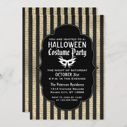 ヴィンテージハグランジロウィンの衣装パーティの招待状 招待状 (正面/裏面)